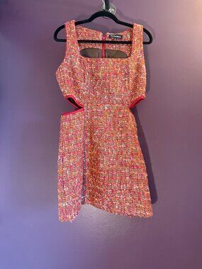 En Saison Multicolor Metallic Tweed Cutout Mini Dress